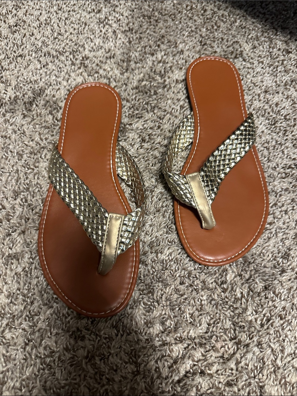 Braided Metallic Thong Sandals - Gold Braided Strap